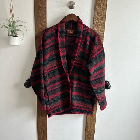 Vintage Alps Womans Medium Red Geometric Tribal Wool Jacket made in USA - Picture 2 of 15